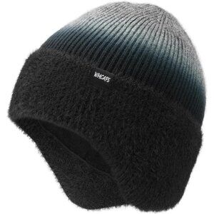 Unisex Tie-day Black Fleece Thermal Lined Knit Warm Earflap Classic Stocking Cap